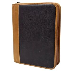 Day Timer Genuine Leather Zip Around Planner Organizer Portfolio Brown Black